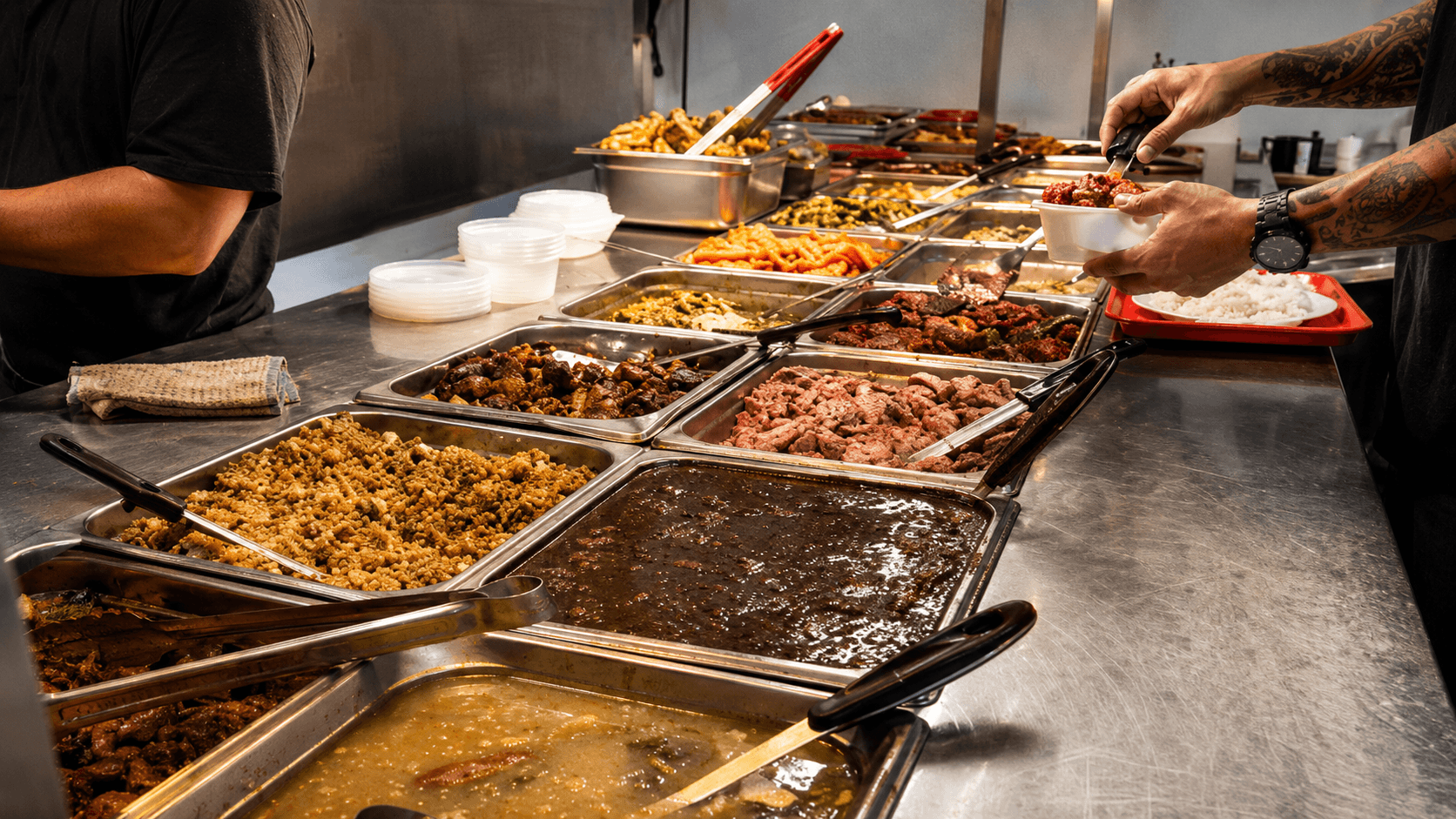 Filipino plates at the counter of Manila Kantina